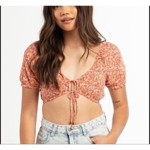RSQ Tilly's Women's Size XL Double Tied Super Cropped Top Peasant Style Floral